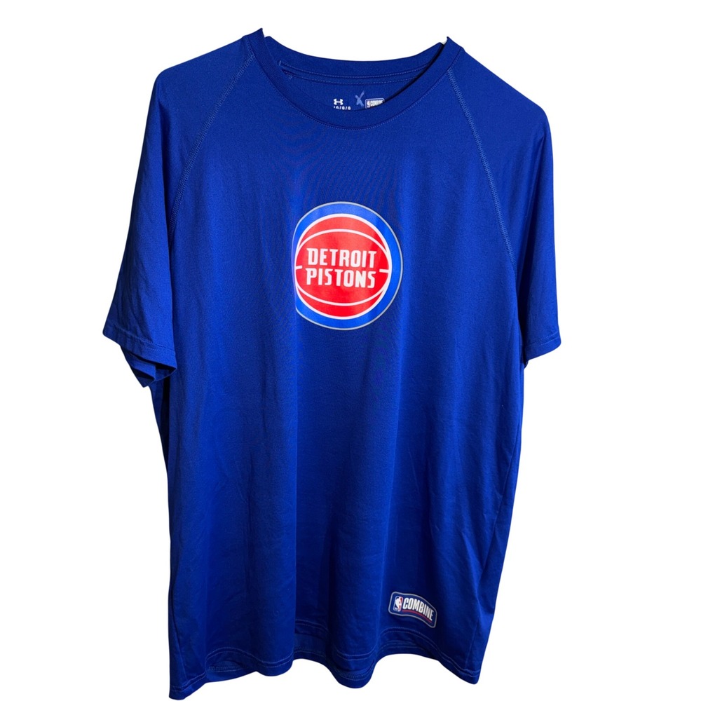 Under‎ Armour Detroit Pistons NBA Combine HeatGear Shirt Mens Large Blue Raglan
